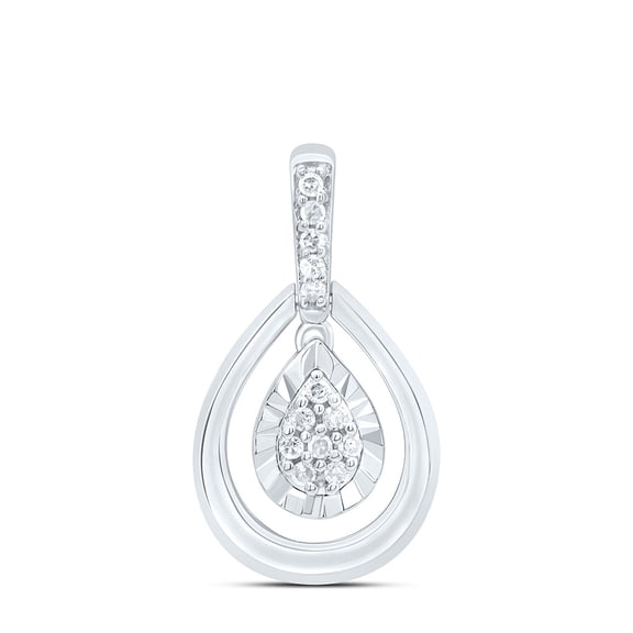 925 Sterling Silver Real Diamond Womens Floating Double Teardrop Pendant 1/12 CT