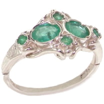 925 Sterling Silver Real Genuine Emerald Womens Band Ring - Size 10