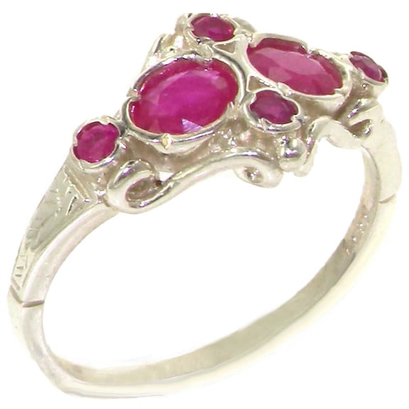 925 Sterling Silver Real Genuine Ruby Womens Cluster Ring - Size 11