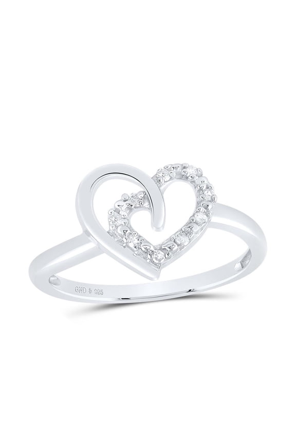 .925 Sterling Silver Real Round Diamond Women's Locked Double Heart Ring 1/20 CT