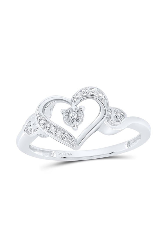 .925 Sterling Silver Real Round Diamond Women's Swirling Open Heart Ring 1/20 CT