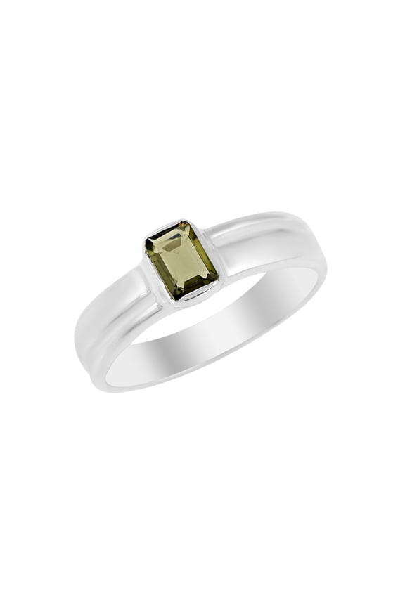 925 Sterling Silver Rectangle Moldavite Gemstone Stackable Ring Unisex Jewelry