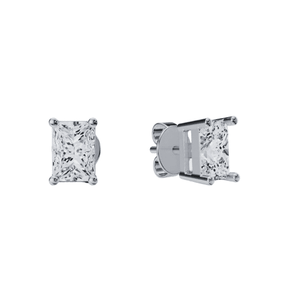 Anushka Jain Jewellery Sterling Silver Rectangle White CZ Stud Earrings, Screw-Back Secure Fit