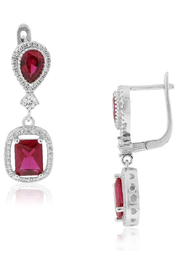 925 Sterling Silver Rectangular Teardrop Multicolor CZ Drop Dangle Earrings, 1.2"