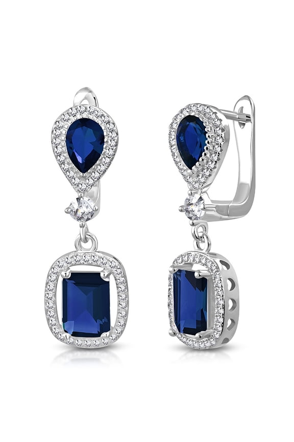 925 Sterling Silver Rectangular Teardrop Multicolor CZ Drop Dangle Earrings, 1.2"