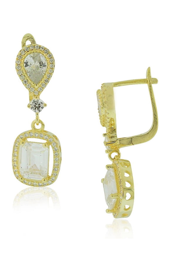 925 Sterling Silver Rectangular Teardrop White Clear CZ Drop Dangle Earrings, 1.2"