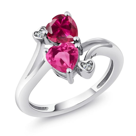 Gem Stone King 925 Sterling Silver Red Created Ruby Pink Created Sapphire and White Lab Grown Diamond Ring for Women (1.79 Cttw, Heart Shape 6MM, Gemstone July Birthstone, Size 7)