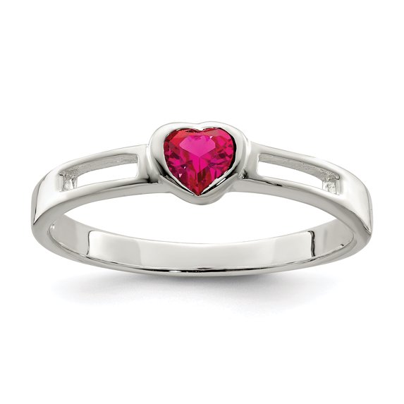925 Sterling Silver Red Cubic Zirconia Heart Ring Size 6