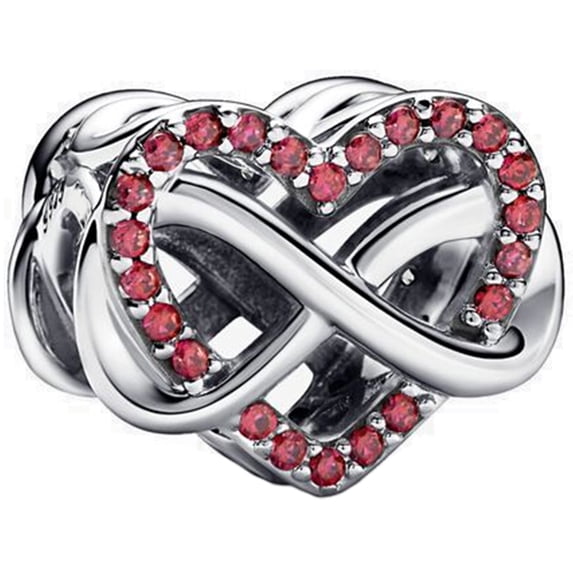 925 Sterling Silver Red Cubic Zirconia Infinity Heart Charm Bead for Bracelet Charms Bangle Pendant Jewelry