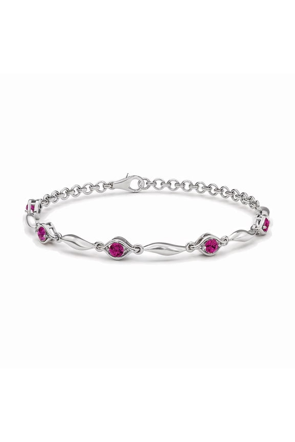 925 Sterling Silver Red Cubic Zirconia Link Bracelet for Women Infinity Jewelry 7.25" Cttw 0.8 Birthday Christmas Gifts for Women