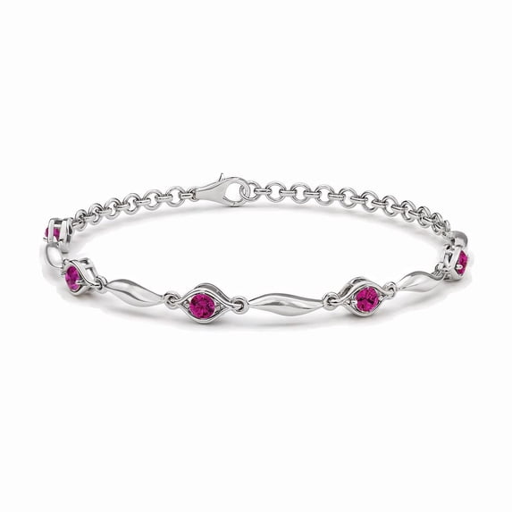 925 Sterling Silver Red Cubic Zirconia Link Bracelet for Women Infinity Jewelry 7.25" Cttw 0.8 Birthday Christmas Gifts for Women