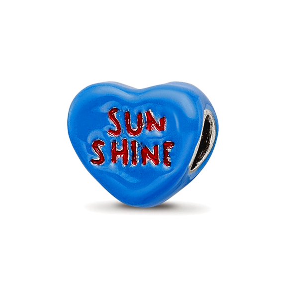 925 Sterling Silver Red Enamel Reflections Sun Shine Enameled Love Heart Bead Charm 7.27x9.09mm Wide Pendant Necklace fo