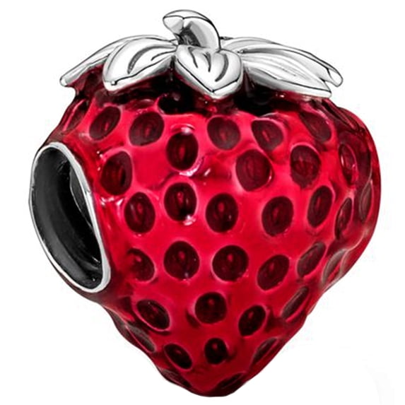 925 Sterling Silver Red Enamel Strawberry Charm Bead for Bracelet Charms Bangle Pendant Jewelry
