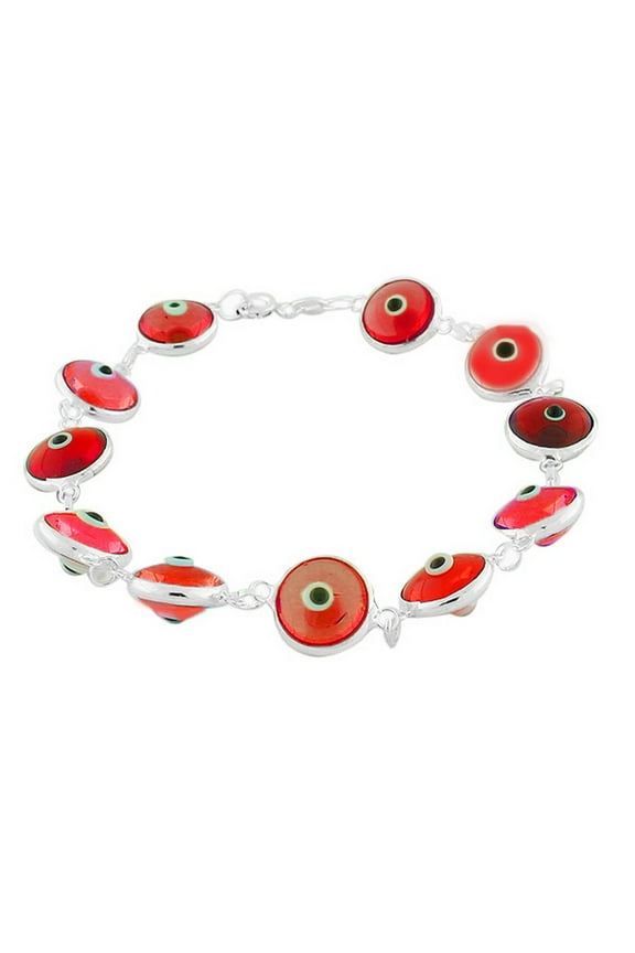 925 Sterling Silver Red Evil Eye Hamsa Beaded Bracelet with Clasp