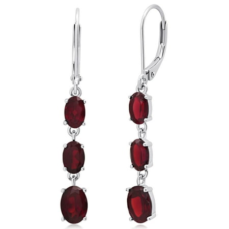925 Sterling Silver Red Garnet Oval Dangle Earrings for Women with Leverbacks and 1.5 inch January Birthstones by MAX + STONE