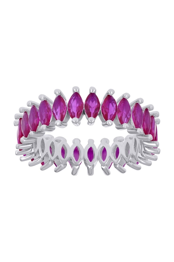 925 Sterling Silver Red Marquise Cubic Zirconia Women's Eternity Wedding Band CZ Anniversary Ring | Size 9