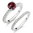 thumbnail image 1 of 925 Sterling Silver Red Rhodolite Garnet and White Moissanite Wedding Engagement Band Bridal Set Ring for Women (1.49 Cttw, Gemstone January Birthstone, Available in Size 5, 6, 7, 8, 9), 1 of 5