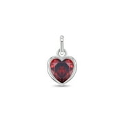 IN SEASON JEWELRY 925 Sterling Silver Red Simulated Garnet Heart Love Charm For Girls & Teens