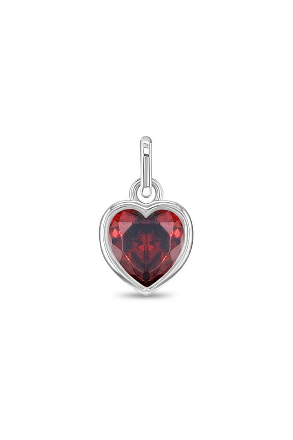 925 Sterling Silver Red Simulated Garnet Heart Love Charm For Girls & Teens