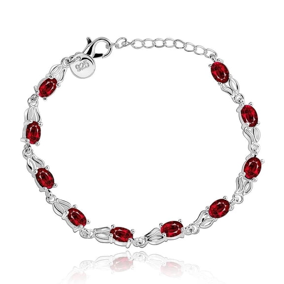 925 Sterling Silver Red Zirconia Lobster 8 Inches 2.7MM Bracelet L138