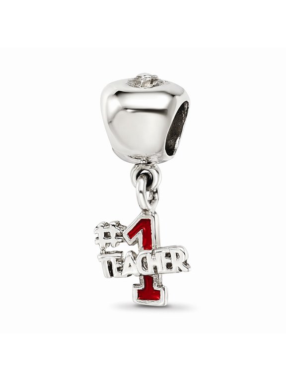 925 Sterling Silver Reflections Apple With #1 Teacher Dangle Bead; for Adults and Teens; for Women and Men