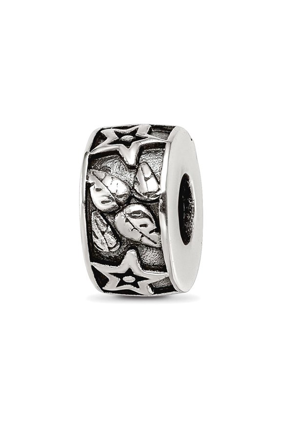 925 Sterling Silver Reflections Oxidized Stars and Leaves Pattern Bead 11.69x6.39mm Wide Charm Pendant Necklace for Wome