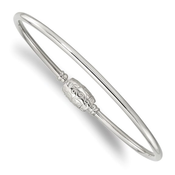 925 Sterling Silver Reflections Bangle Bracelet Fine Jewelry For Women Gifts For Her with Silver Clasp Bead Charm, 7.5"
