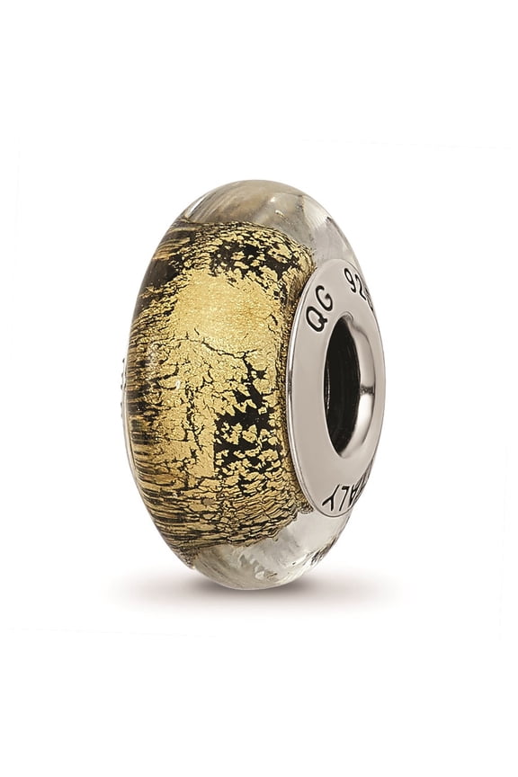 925 Sterling Silver Reflections Black/Gold Italian Murano Glass Bead Charm Pendant Fine Jewelry For Women Gifts For Her