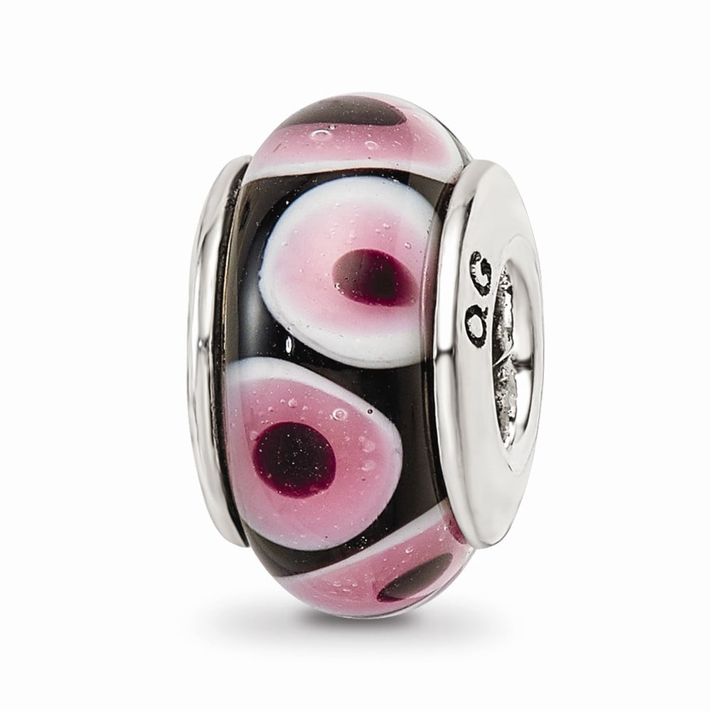 925 Sterling Silver Reflections Black/Pink Hand-blown Glass Bead; for Adults and Teens; for Women and Men