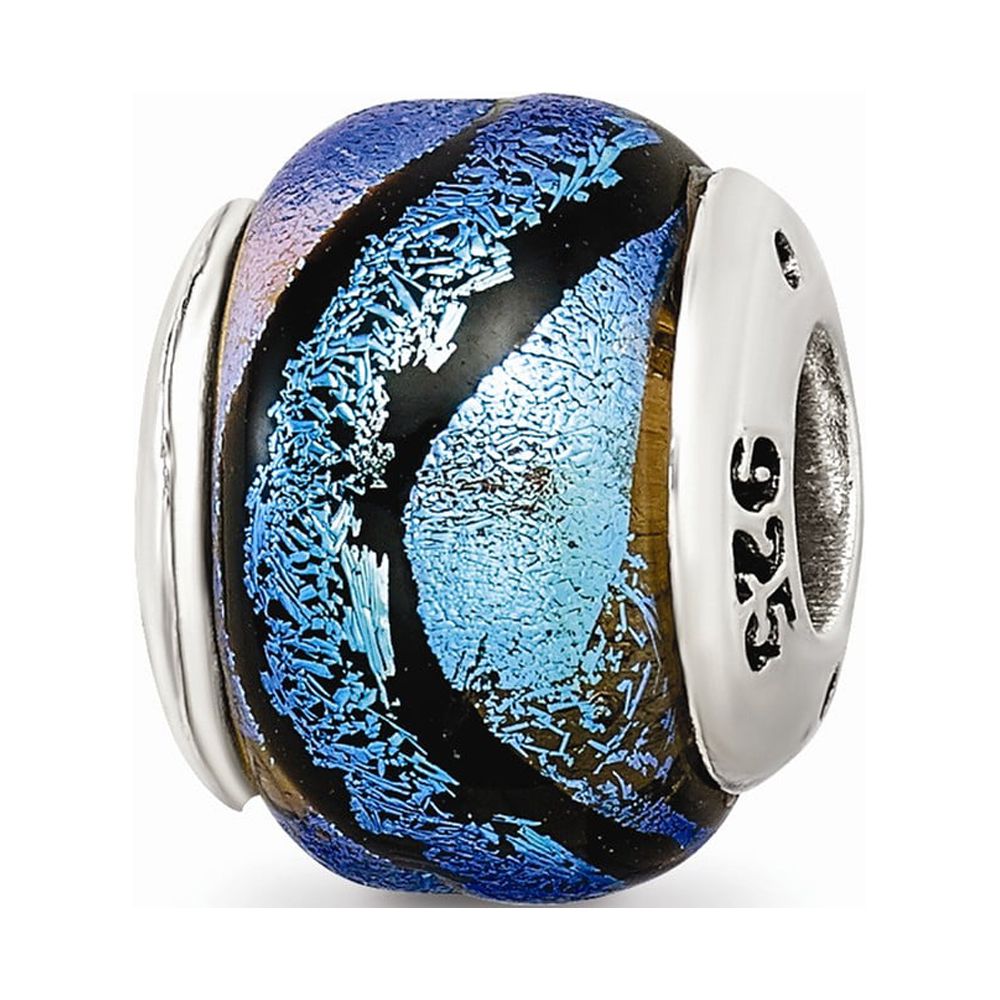 925 Sterling Silver Reflections Blue Dichroic Glass Bead; for Adults and Teens; for Women and Men