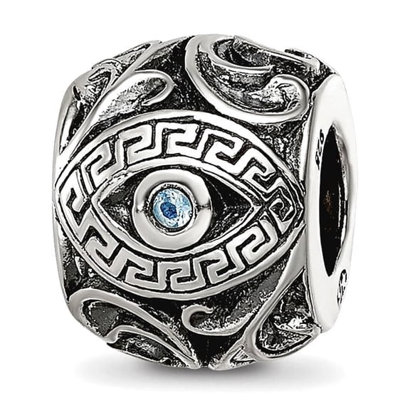 925 Sterling Silver Reflections Cubic Zirconia Aztec Eye and Pattern Round Bead 10.16x8.13mm Wide Charm Pendant Necklace