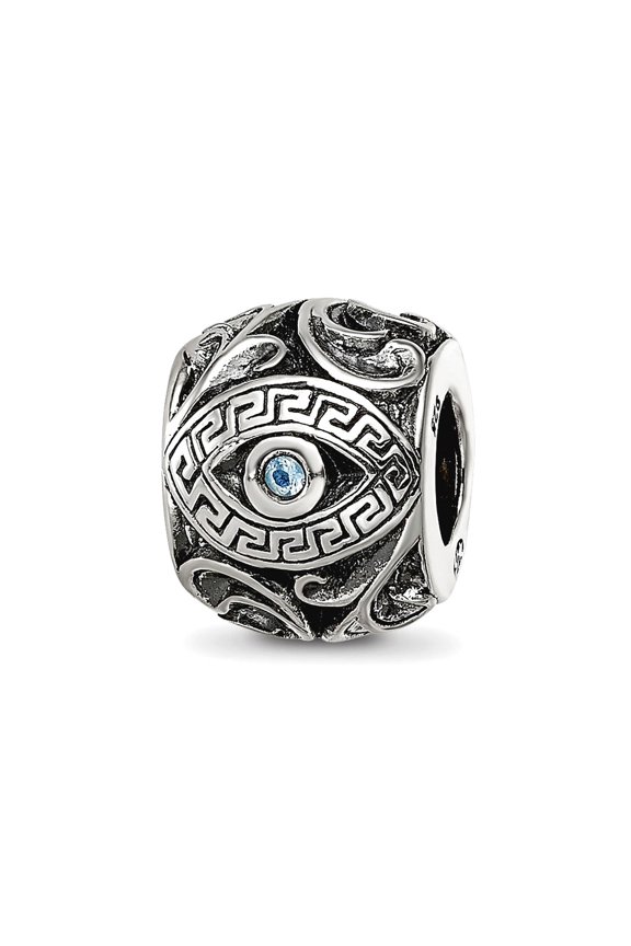 925 Sterling Silver Reflections Cubic Zirconia Aztec Eye and Pattern Round Bead 10.16x8.13mm Wide Charm Pendant Necklace