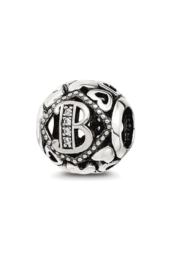 925 Sterling Silver Reflections Cubic Zirconia Letter Name Personalized Monogram Initial B Bead 10.86x10.05mm Wide Charm