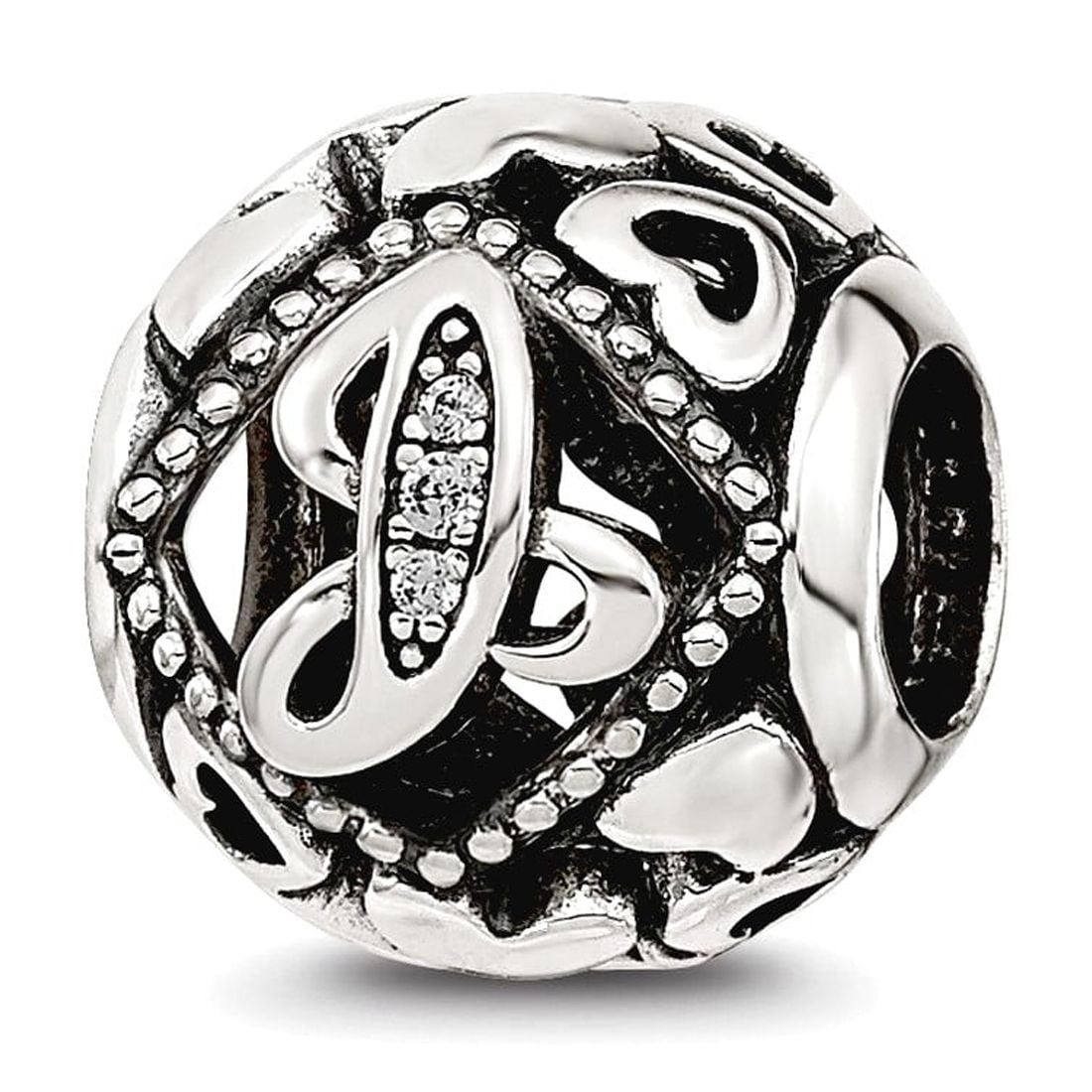 925 Sterling Silver Reflections Cubic Zirconia Letter Name Personalized Monogram Initial J Bead 10.95x10.13mm Wide Charm