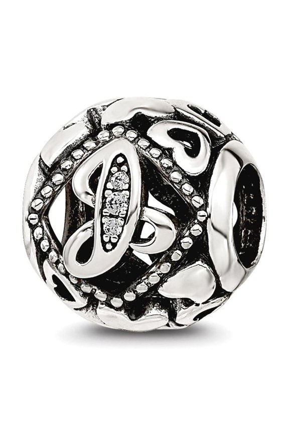 925 Sterling Silver Reflections Cubic Zirconia Letter Name Personalized Monogram Initial J Bead 10.95x10.13mm Wide Charm