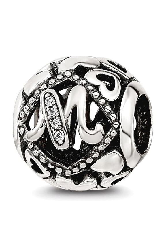 925 Sterling Silver Reflections Cubic Zirconia Letter Name Personalized Monogram Initial M Bead 10.86x10.1mm Wide Charm