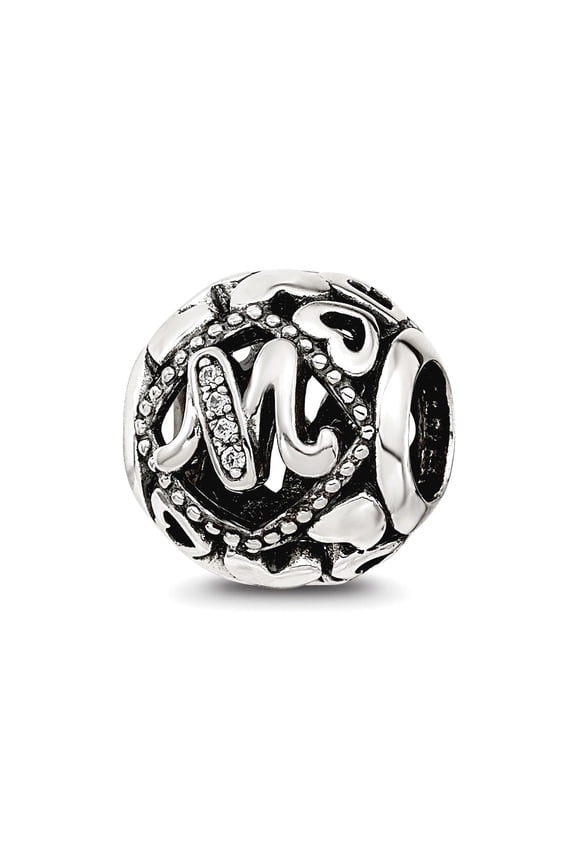 925 Sterling Silver Reflections Cubic Zirconia Letter Name Personalized Monogram Initial M Bead 10.86x10.1mm Wide Charm