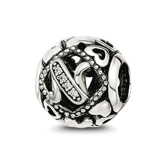 925 Sterling Silver Reflections Cubic Zirconia Letter Name Personalized Monogram Initial N Bead 10.8x10.08mm Wide Charm