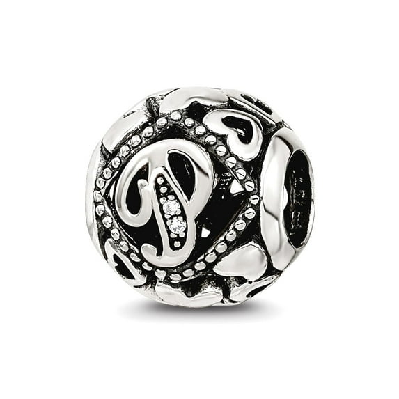 925 Sterling Silver Reflections Cubic Zirconia Letter Name Personalized Monogram Initial P Bead 10.81x9.97mm Wide Charm