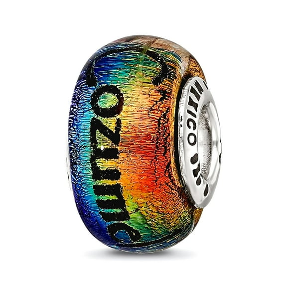 925 Sterling Silver Reflections Cozumel Orange Dichroic Glass Bead Charm 12.73x9.09mm Wide Pendant Necklace for Women