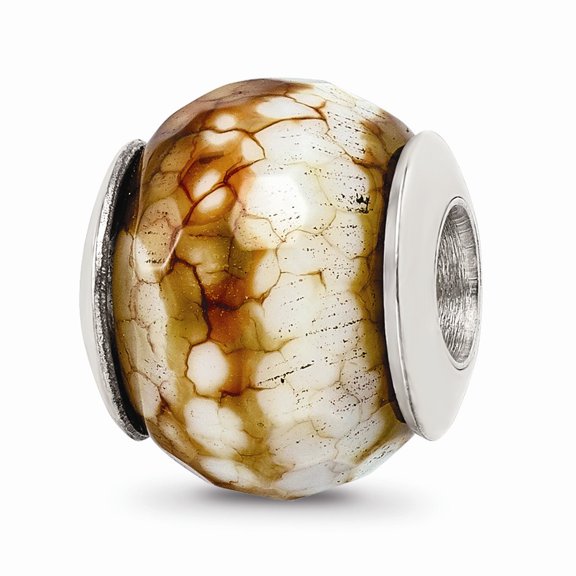 925 Sterling Silver Reflections Cracked Agate With Shell Stone Bead; for Adults and Teens; for Women and Men