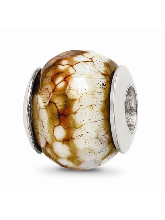 925 Sterling Silver Reflections Cracked Agate With Shell Stone Bead; for Adults and Teens; for Women and Men