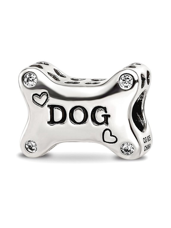 925 Sterling Silver Reflections Enamel Animal Pet Dog Bone Cubic Zirconia Bead 10.13x14.06mm Wide Charm Pendant Necklace