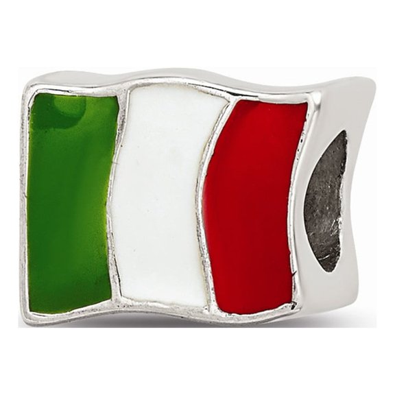 925 Sterling Silver Reflections Enameled Italy Flag Bead; for Adults and Teens; for Women and Men