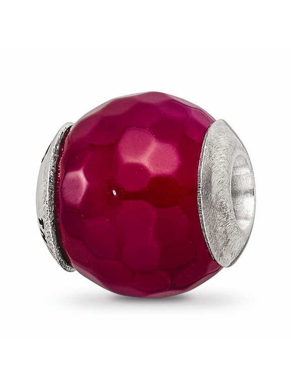 925 Sterling Silver Reflections Fuchsia Cracked Agate with Shell Stone Bead; for Adults and Teens; for Women and Men