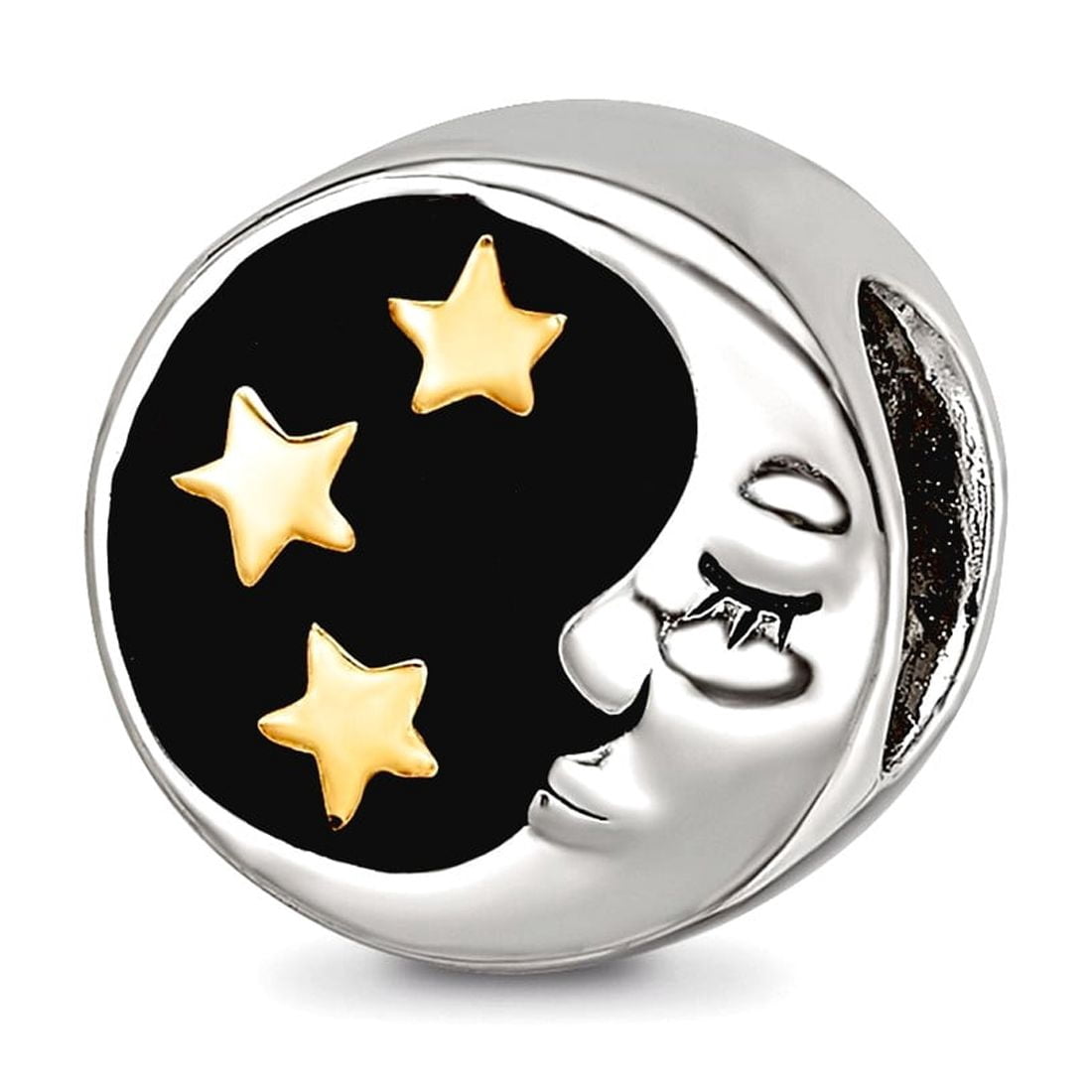 925 Sterling Silver Reflections Gold Plated Enamel Celestial Moon Stars Bead 10.55x7.13mm Wide Charm Pendant Necklace fo