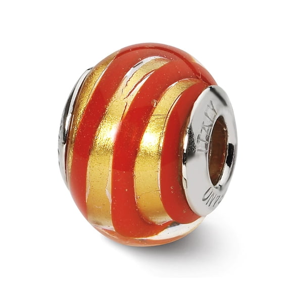 925 Sterling Silver Reflections Gold/Red Italian Murano Bead; for Adults and Teens; for Women and Men
