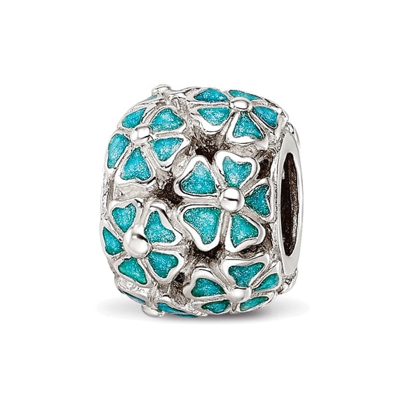 925 Sterling Silver Reflections Green Enamel Floral Bead 11.02x8.53mm Wide Charm Pendant Necklace for Women