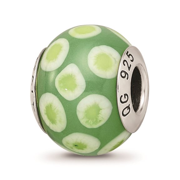 925 Sterling Silver Reflections Green/White Italian Murano Glass Bead Charm Pendant Fine Jewelry For Women Gifts For Her