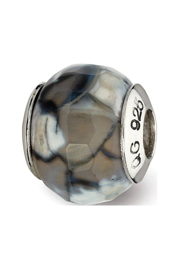 925 Sterling Silver Reflections Grey Cracked Agate with Shell Stone Bead; for Adults and Teens; for Women and Men